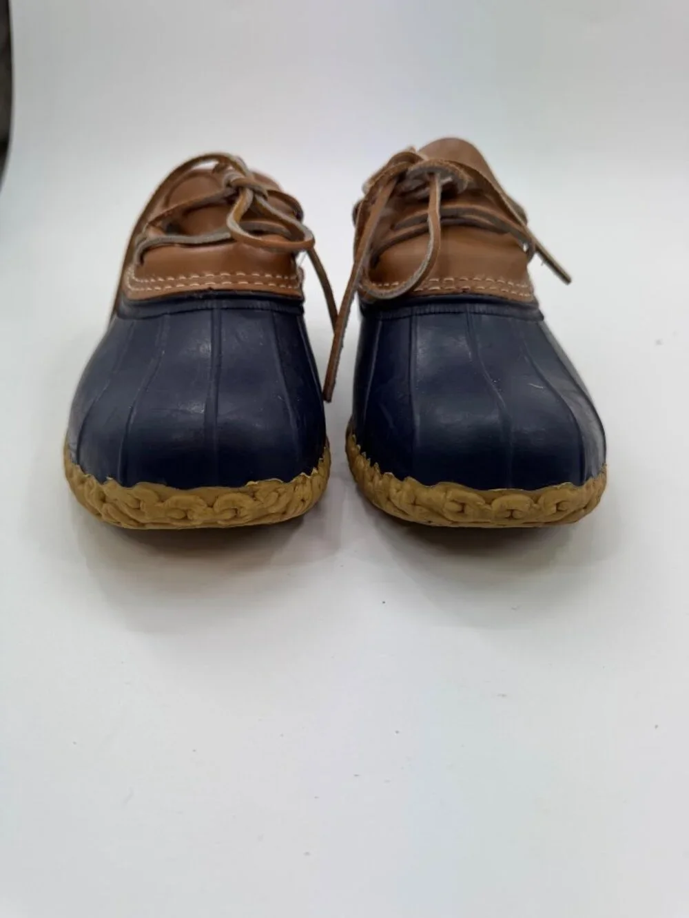 L.L.Bean Bean Boots Womens 8 Duck Boots Navy Brown Leather Lace Up